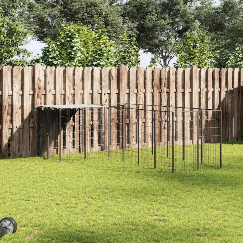 Kojec dla psa, czarny, 8,47 m², stalowy