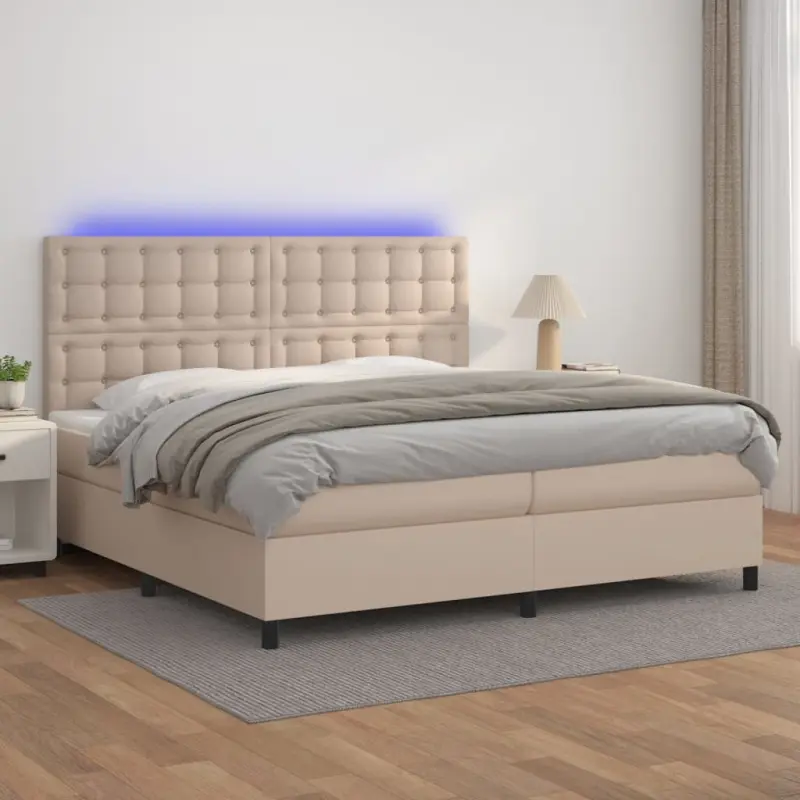 Łóżko kontynentalne, materac i LED cappuccino 200x200 cm
