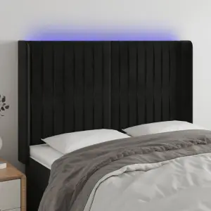 Zagłówek do łóżka z LED, czarny, 147x16x118/128 cm, aksamit