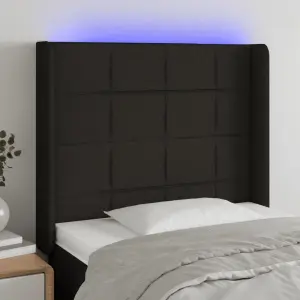 Zagłówek do łóżka z LED, czarny, 93x16x118/128 cm, tkanina
