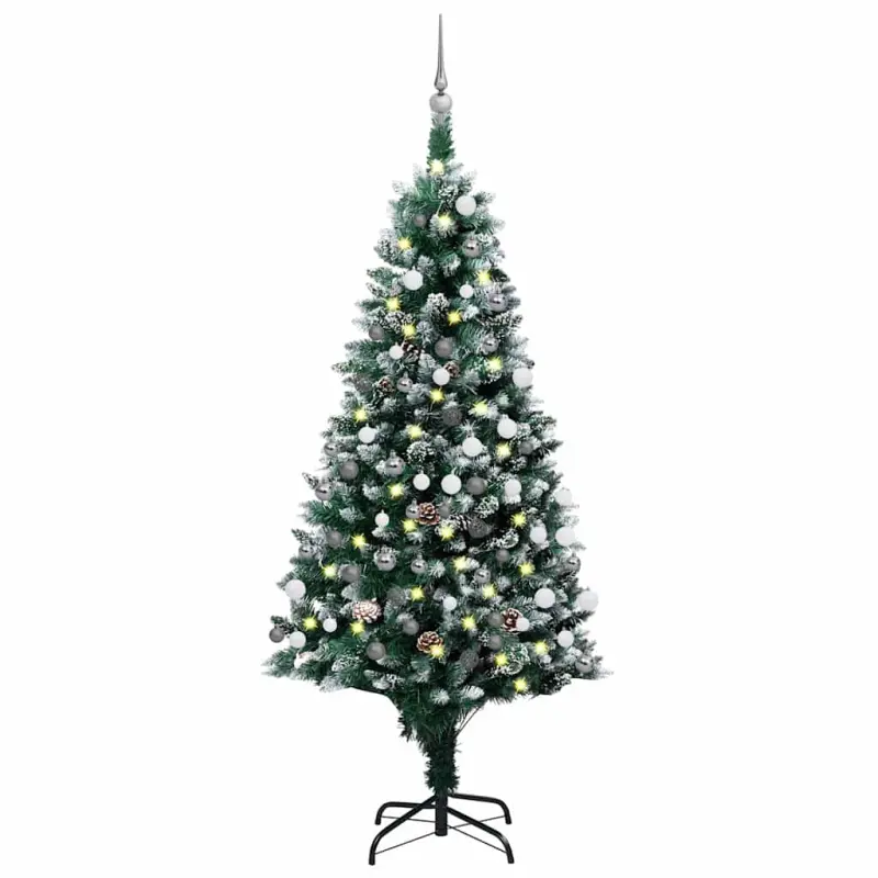 Sztuczna choinka z LED, bombkami i szyszkami, 180 cm