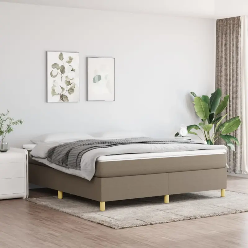Łóżko kontynentalne z materacem, taupe, tkanina, 180x200 cm