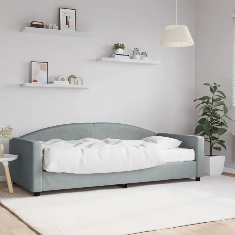 Sofa z materacem do spania, jasnoszara, 90x200 cm, tkanina