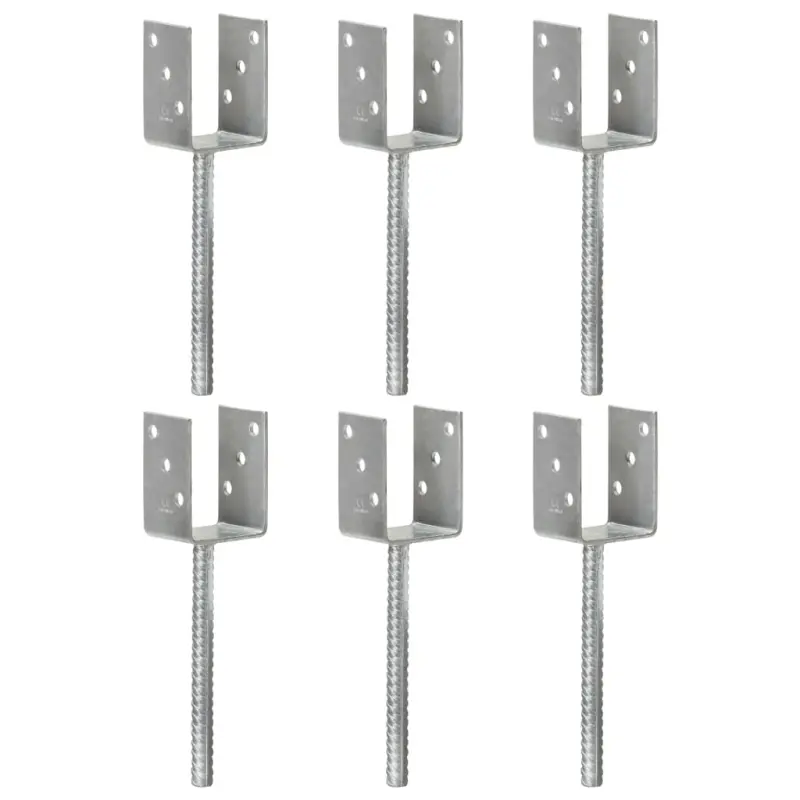 Kotwy do słupków, 6 szt., srebrne, 7 x 6 x 30 cm, stal