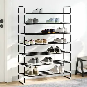 Stojak na buty z 7 półkami, metal i plastik, czarny