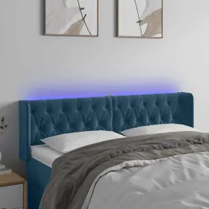 Zagłówek do łóżka z LED ciemnoniebieski 147x16x78/88 cm aksamit