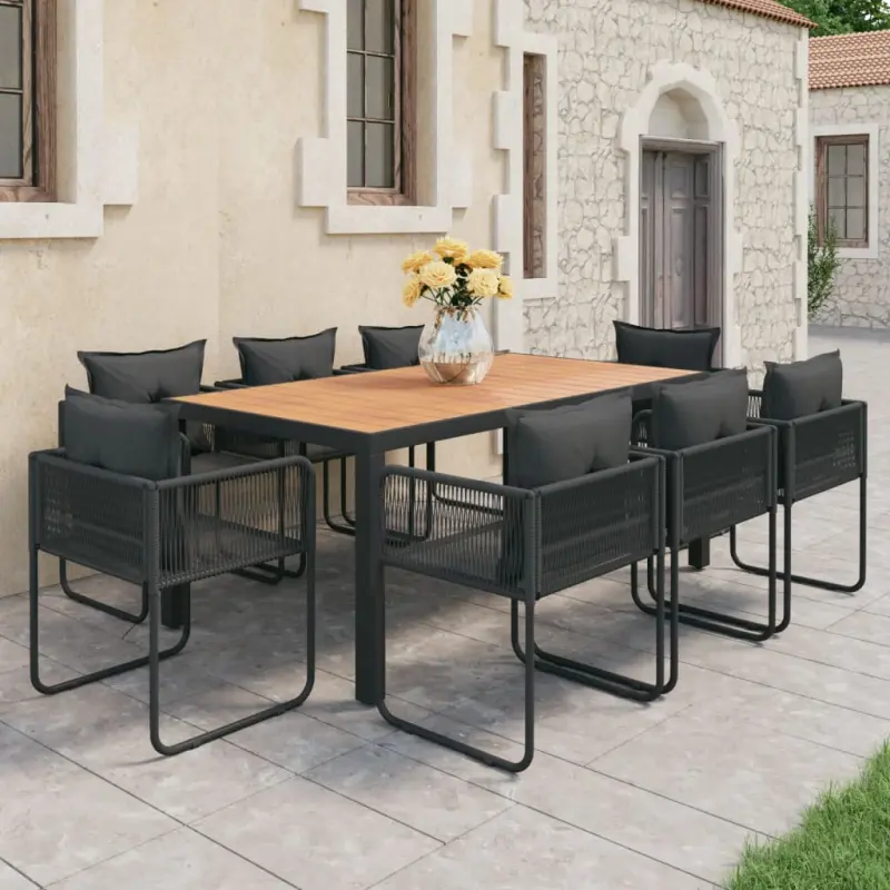Meble ogrodowe 9-częściowy zestaw rattan PVC czarno-brązowy z poduszkami