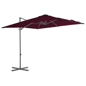 Parasol wiszący na stalowym słupku, bordowy, 250x250 cm