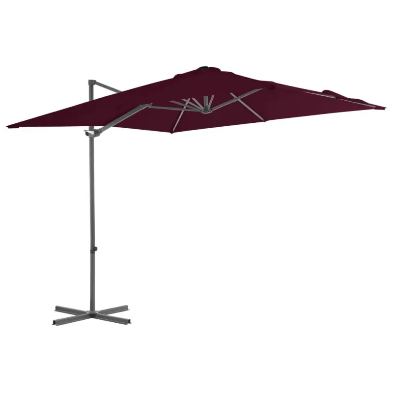 Parasol wiszący na stalowym słupku, bordowy, 250x250 cm
