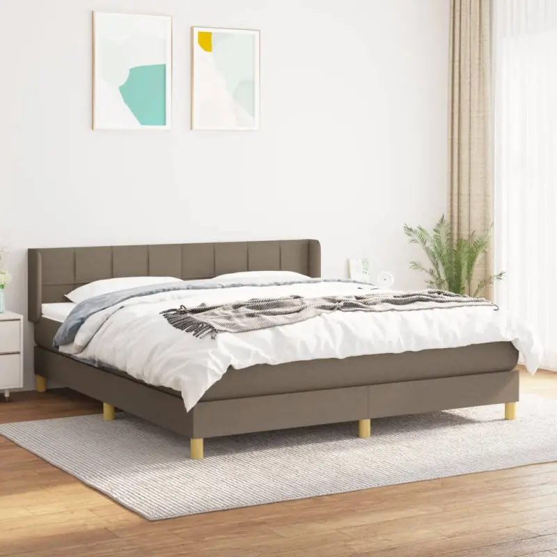 Łóżko kontynentalne z materacem, taupe, tkanina, 180x200 cm