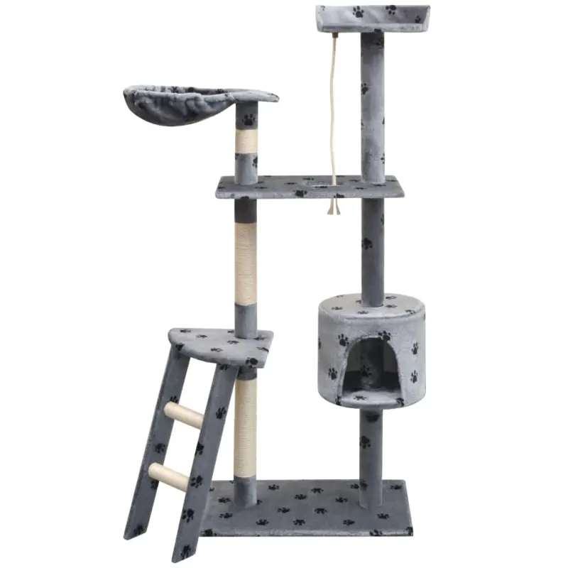 Drapak dla kota, 150 cm, szary ze wzorem w kocie łapki