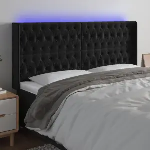 Zagłówek do łóżka z LED, czarny, 203x16x118/128 cm, aksamit