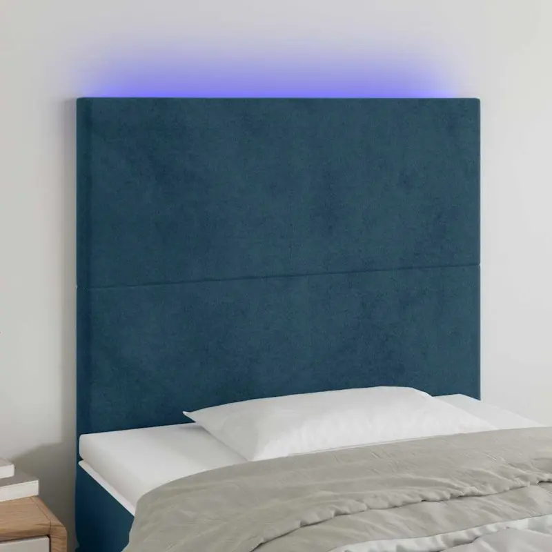 Zagłówek do łóżka z LED, ciemnoniebieski, 100x5x118/128 cm