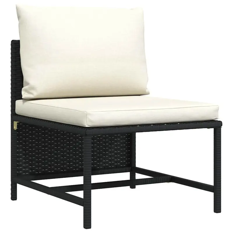 Środkowa sofa modułowa z poduszką, polirattan, czarna