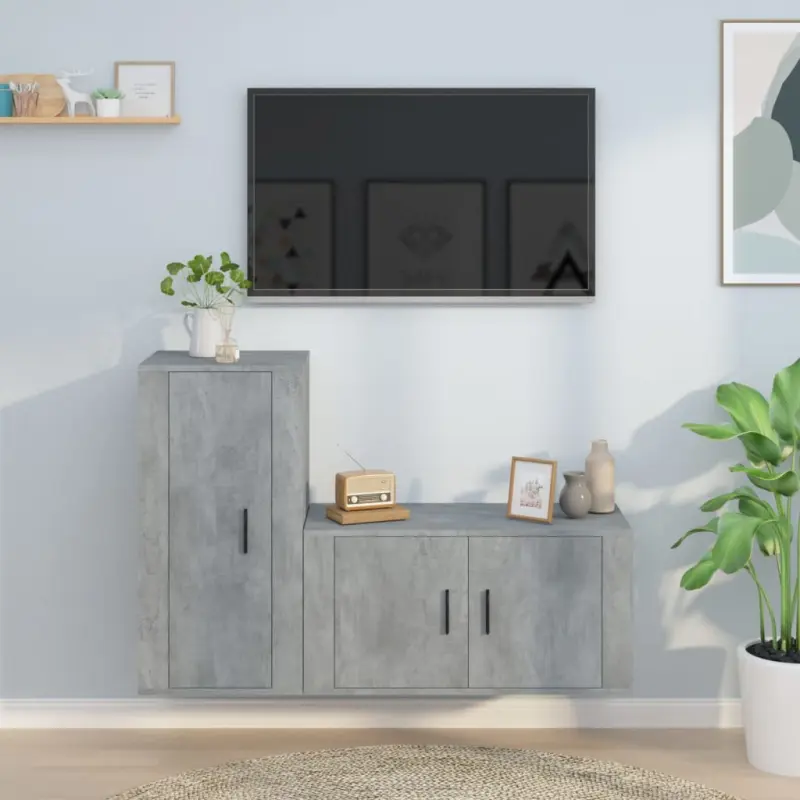 Zestaw 2 szafek TV, szarość betonu, materiał drewnopochodny