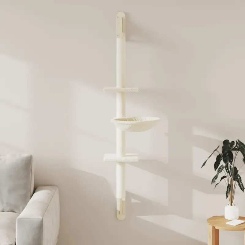 Ścienne drzewko dla kota z drapakiem, kremowe, 142,5 cm