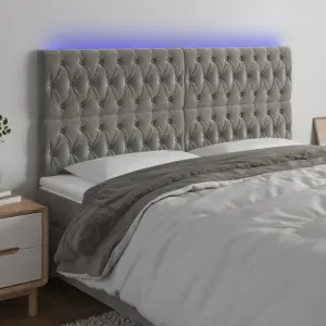 Zagłówek do łóżka z LED, jasnoszary, 180x7x118/128 cm, aksamit