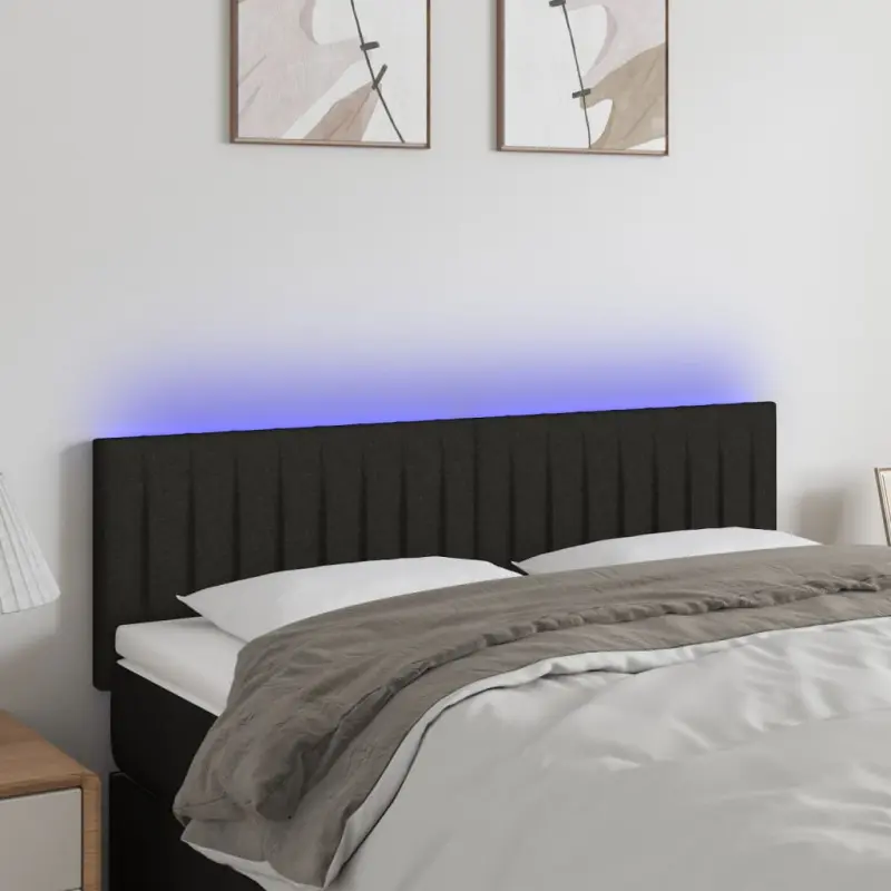 Zagłówek do łóżka z LED, czarny, 144x5x78/88 cm, tkanina