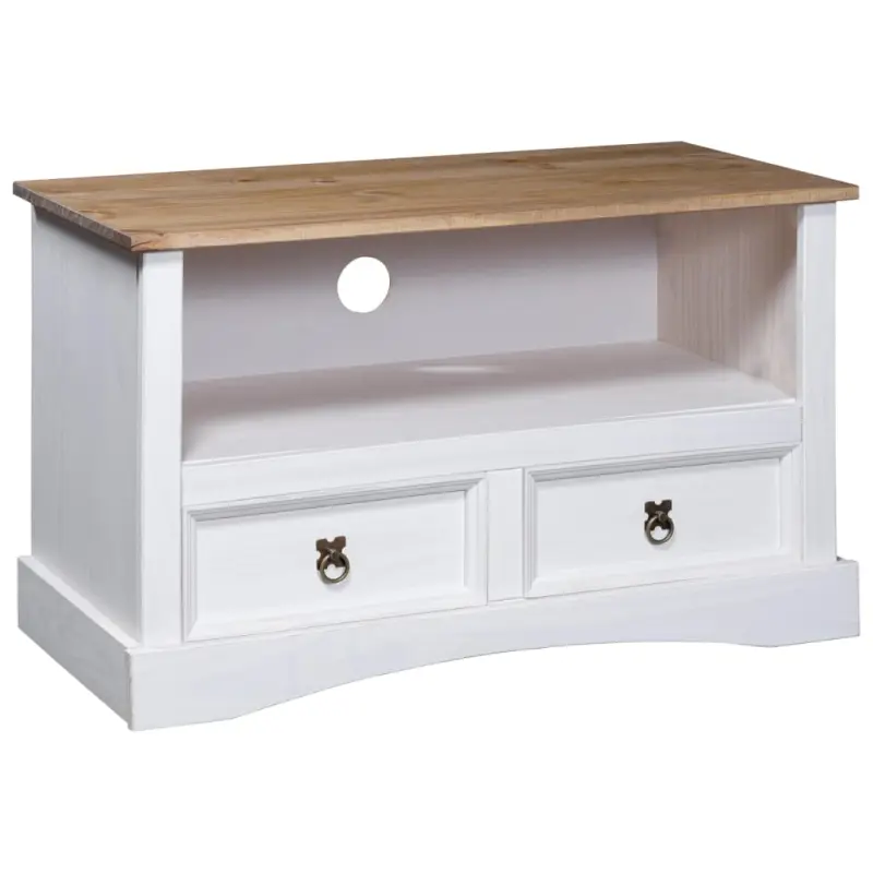Szafka TV w meksykańskim stylu Corona, sosna, biel, 91x43x56 cm