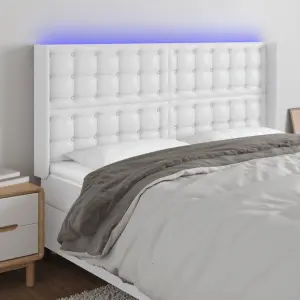 Zagłówek do łóżka z LED, biały, 147x16x118/128cm sztuczna skóra