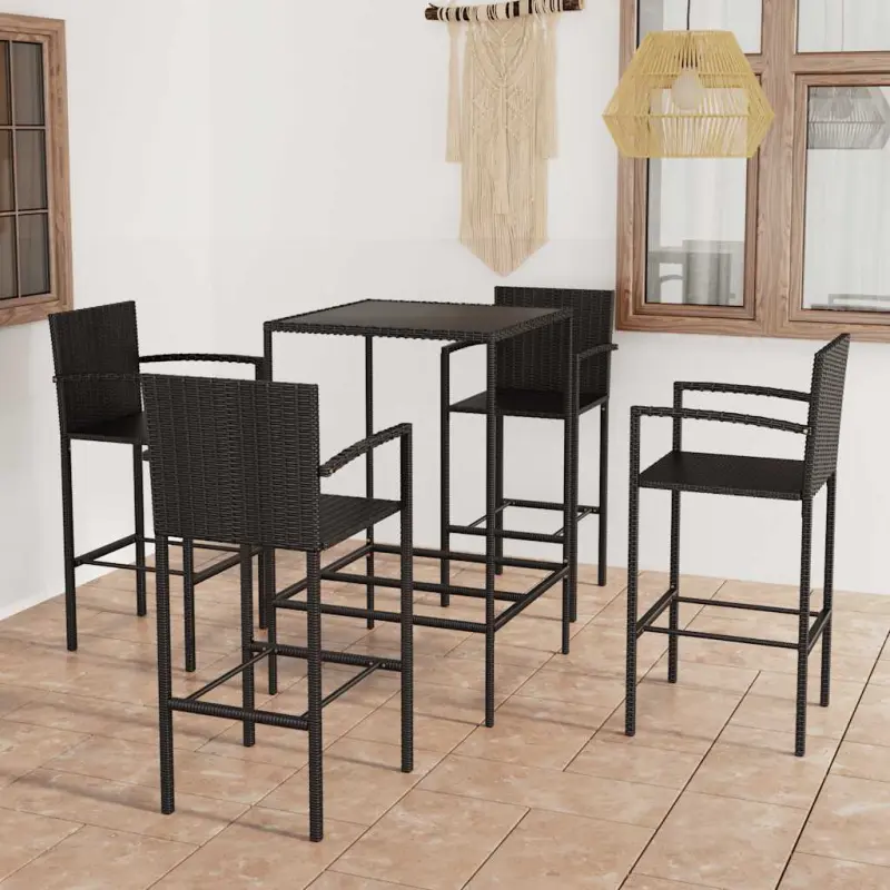 5-cz. zestaw mebli barowych do ogrodu, rattan PE, czarny