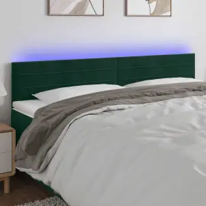 Zagłówek do łóżka z LED, ciemnozielony, 200x5x78/88 cm, aksamit