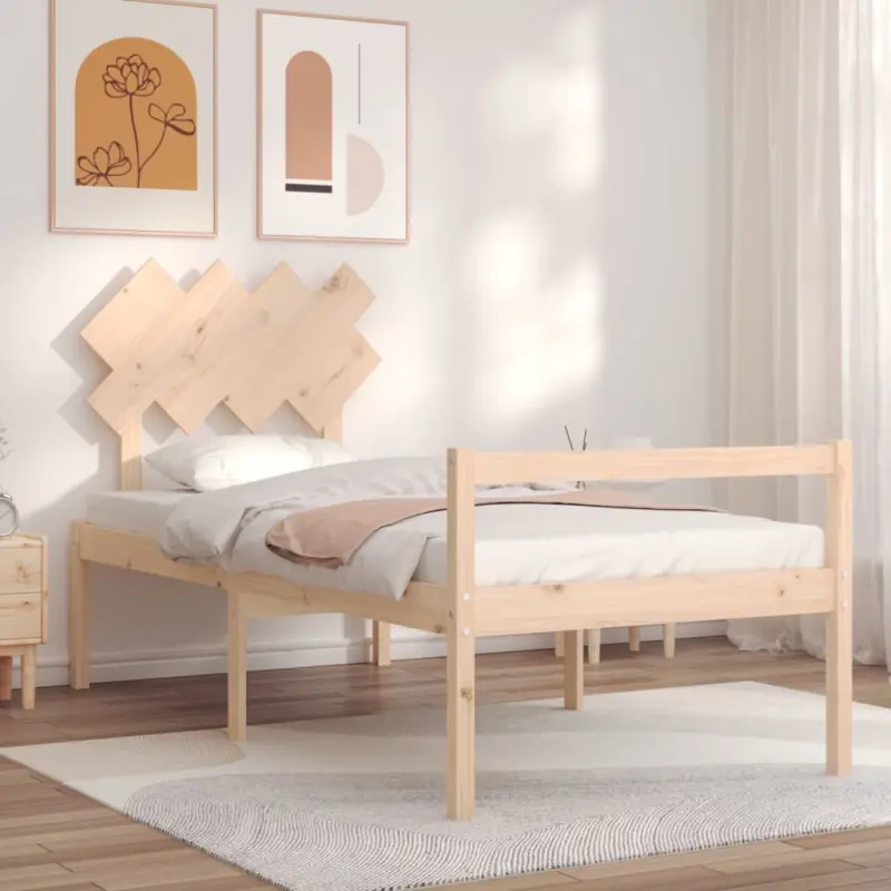 Łóżko dla seniora, rama z wezgłowiem, 90x200 cm, lite drewno