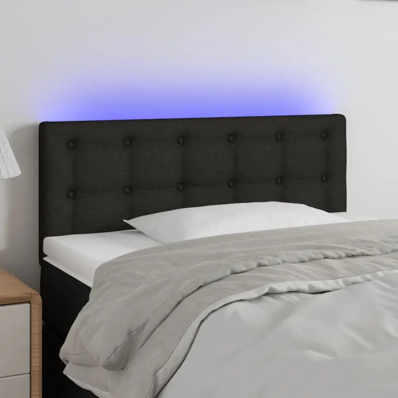 Zagłówek do łóżka z LED, czarny, 90x5x78/88 cm, tkanina
