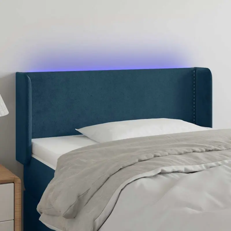 Zagłówek do łóżka z LED ciemnoniebieski 103x16x78/88 cm aksamit