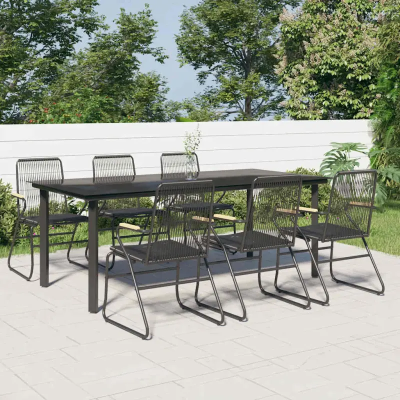 7-częściowy zestaw mebli ogrodowych, czarny, rattan PVC