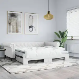 Sofa rozsuwana, biała, 90x200 cm, sztuczna skóra