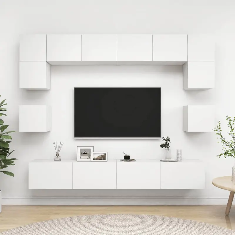 8-cz. zestaw szafek TV, biały, materiał drewnopochodny