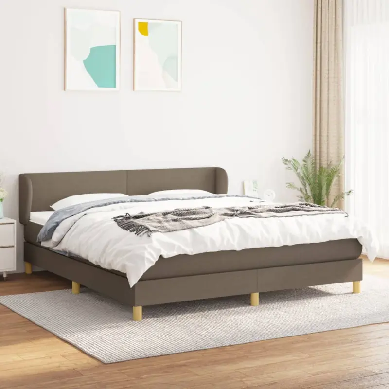 Łóżko kontynentalne z materacem, taupe, tkanina, 160x200 cm