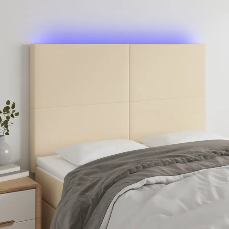Zagłówek do łóżka z LED, kremowy, 144x5x118/128 cm, tkanina