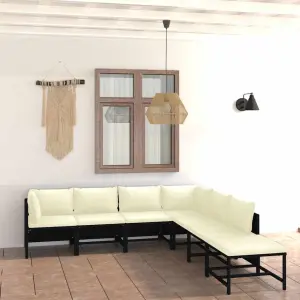 7-cz. zestaw wypoczynkowy do ogrodu, poduszki, rattan PE czarny