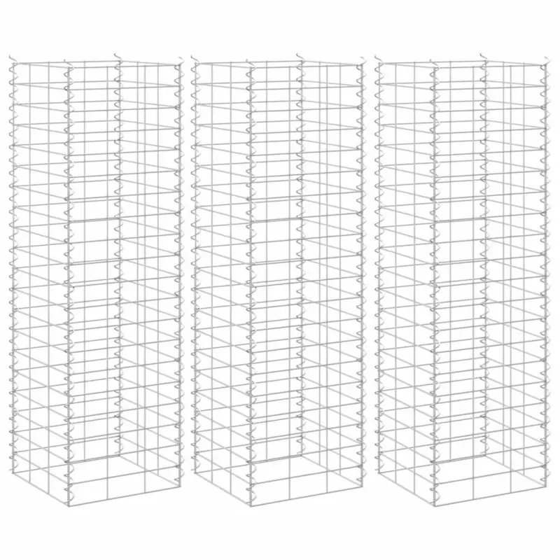 Wysokie donice gabionowe, 3 szt., 30x30x100 cm, żelazo