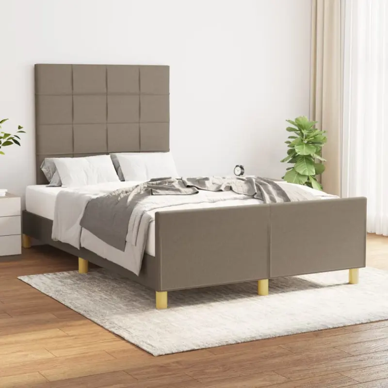 Rama łóżka bez materaca, taupe, 120x200 cm, obita tkaniną