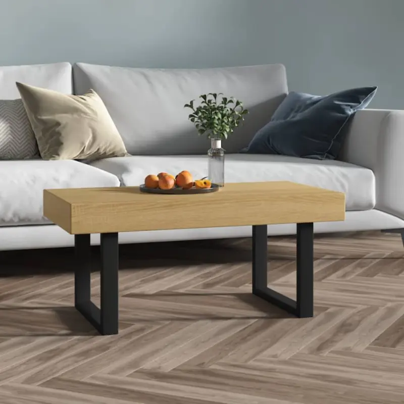 Stolik kawowy, jasnobrązowo-czarny, 90x45x40 cm, MDF i żelazo