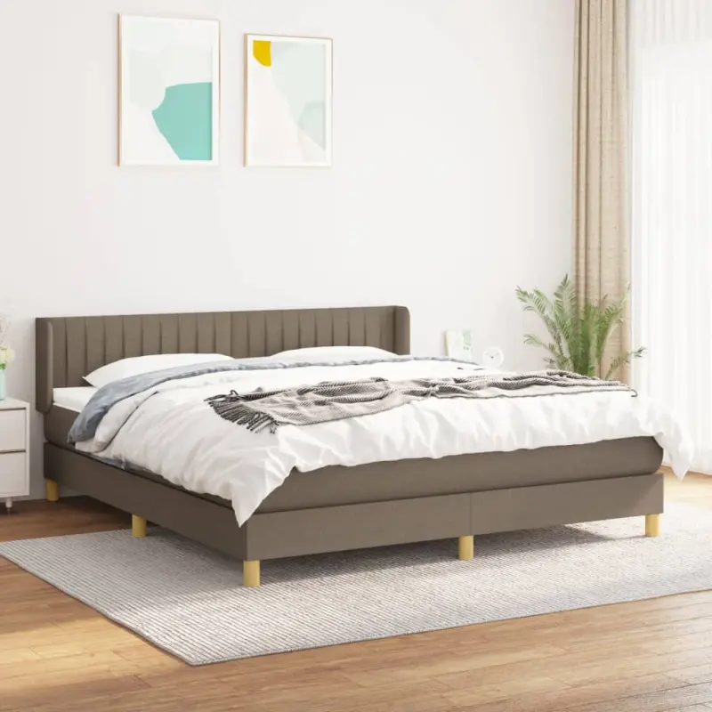 Łóżko kontynentalne z materacem, taupe, tkanina, 200x200 cm