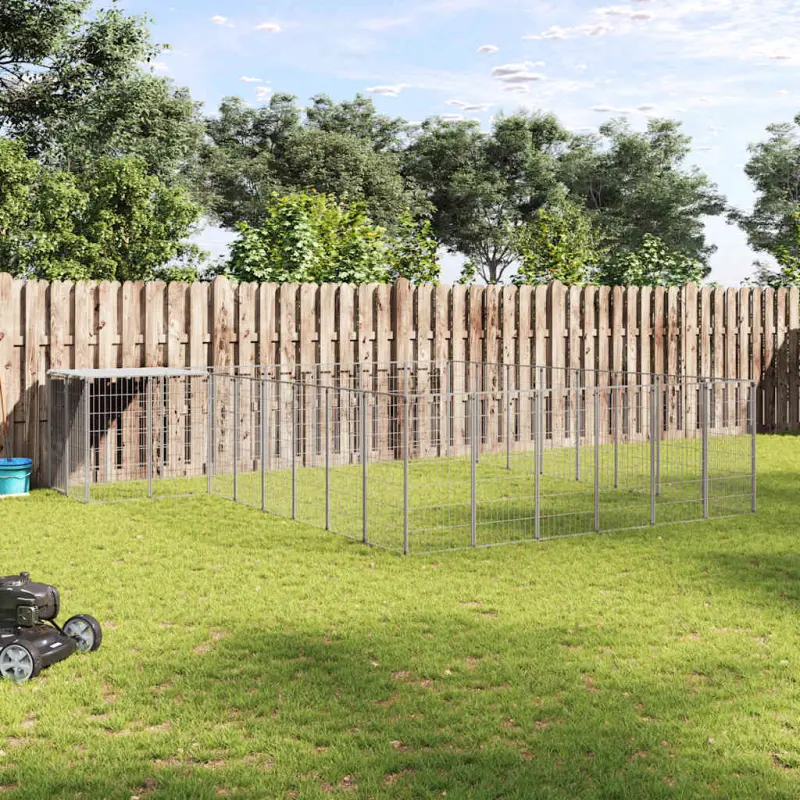 Kojec dla psa, srebrny, 15,73 m², stalowy