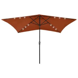 Parasol ogrodowy z LED i stalowym słupkiem, terakota, 2x3 m