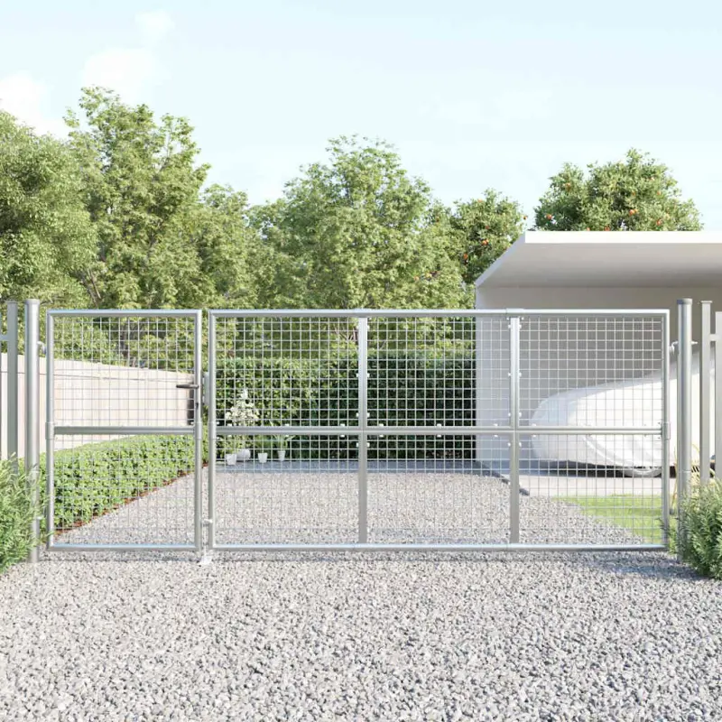 Brama ogrodowa z siatki, srebrna, 350x125 cm, ocynkowana stal