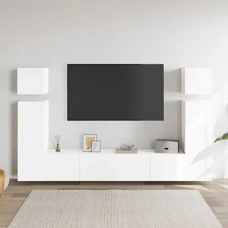 8-cz. zestaw szafek TV, biały, materiał drewnopochodny