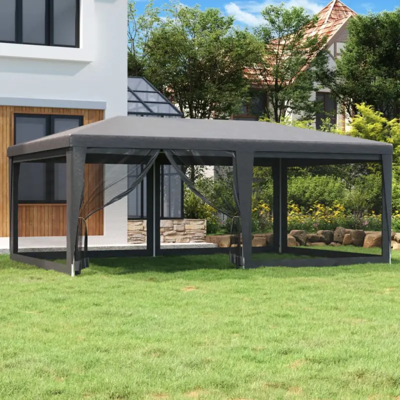 Namiot imprezowy z 6 ścianami z siatki, antracyt, 6x4 m, HDPE