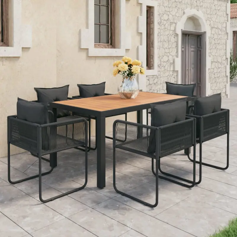 7-częściowy zestaw mebli ogrodowych, rattan PVC, czarno-brązowy