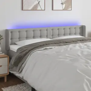 Zagłówek do łóżka z LED, jasnoszary, 203x16x78/88 cm, tkanina
