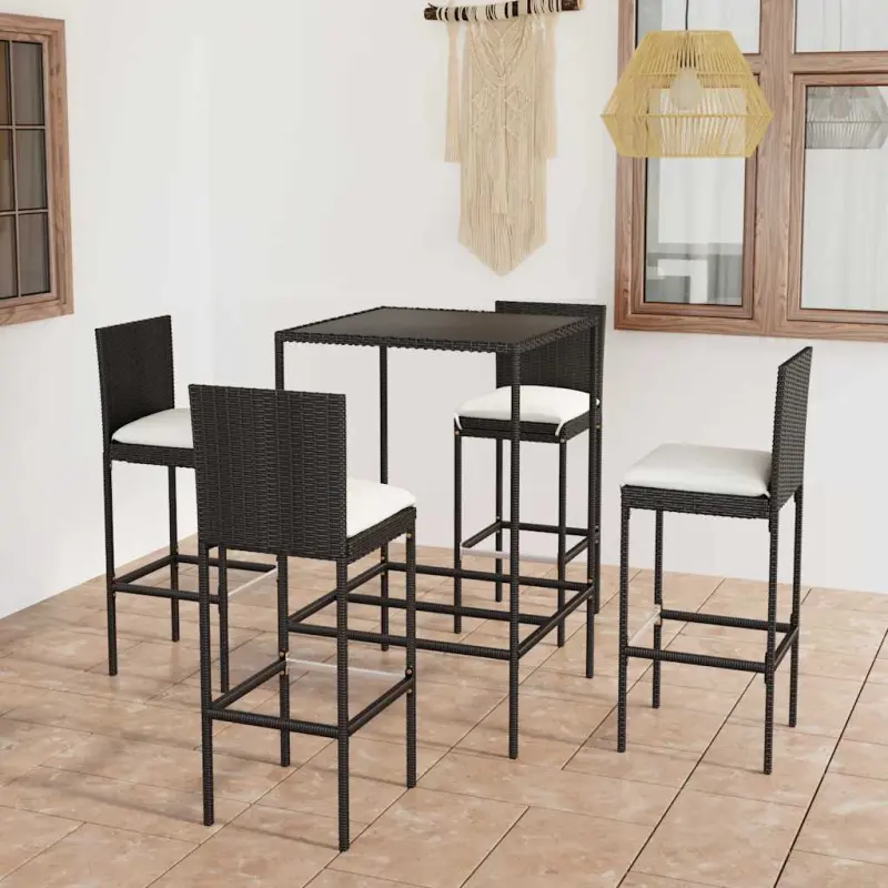 5-cz. zestaw barowy do ogrodu, z poduszkami, rattan PE, czarny