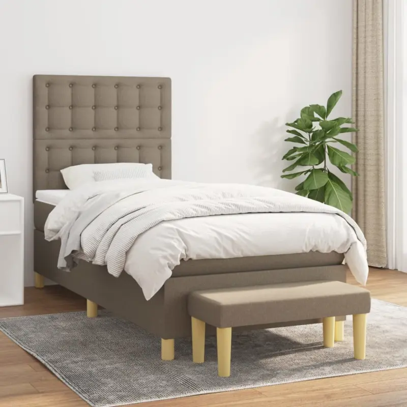 Łóżko kontynentalne z materacem, taupe, tkanina, 90x190 cm