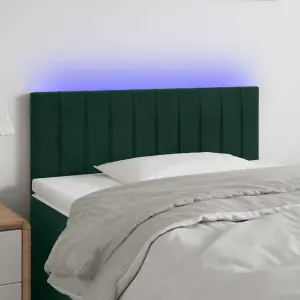 Zagłówek do łóżka z LED, ciemnozielony, 80x5x78/88 cm, aksamit