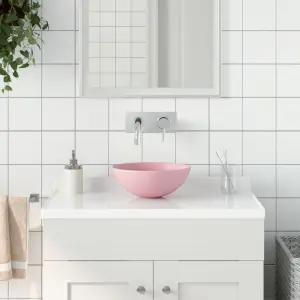 Umywalka łazienkowa, ceramiczna, matowy róż, okrągła